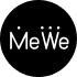 Here's an alt tag for the image: `MeWe logo: black text on dark circle`